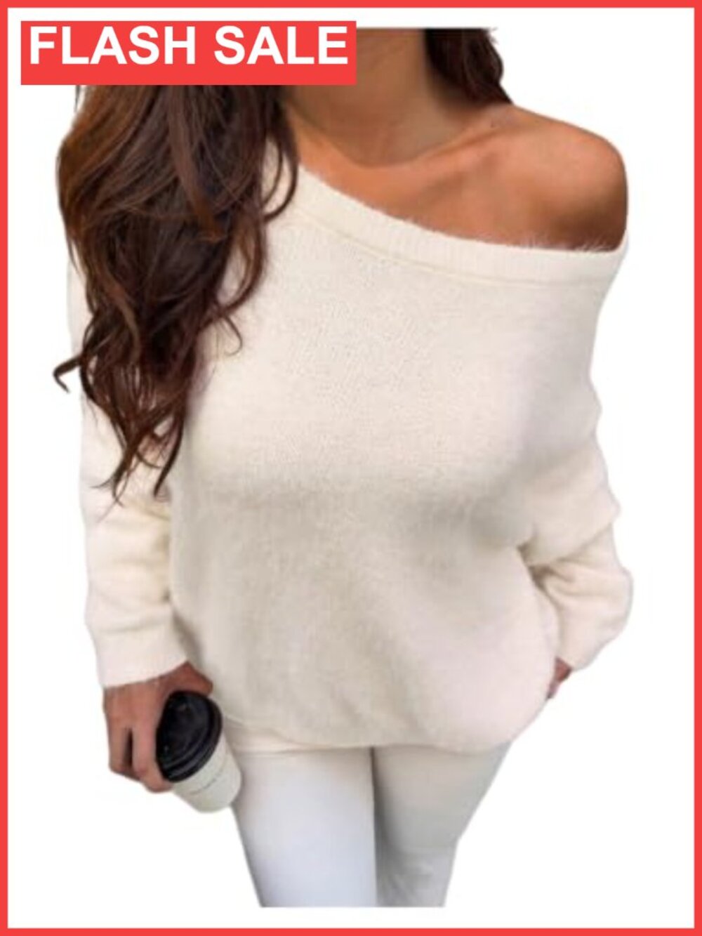 Fuzzy Off Shoulder Knit Pullover Sweater Loose Fit Chic Top